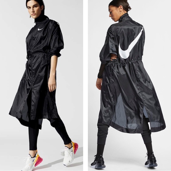 Nike Jackets & Blazers - Nike Swoosh Woman Black Lightweight Parka Windbreaker Long Jacket MEDIUM Sporty